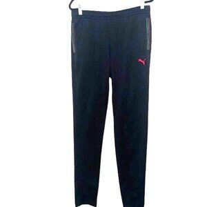 Puma Ferrari Black Track Pants Size M With Red Logo & Green-Red Stripe Accents